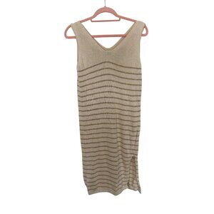Floris Knit Crochet Sleeveless Sweater Tank Dress Cream Gold Coastal Mini M/L